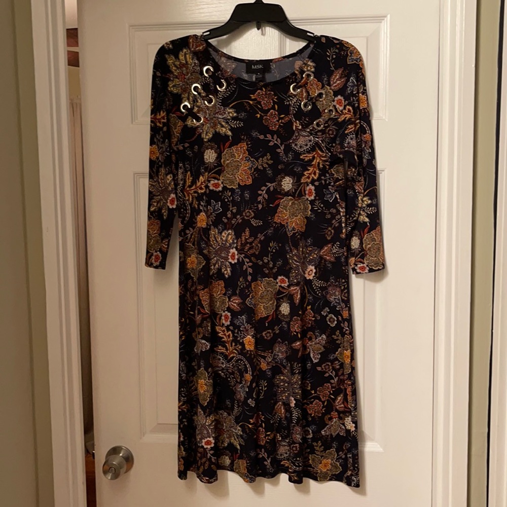 MSK black polyester blend dress with flowers